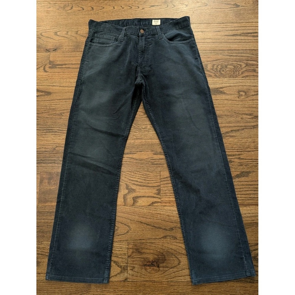 Levi's 514 Slim Straight Fine Wale Corduroy Pants Navy Blue Sz 34x30 Distressed